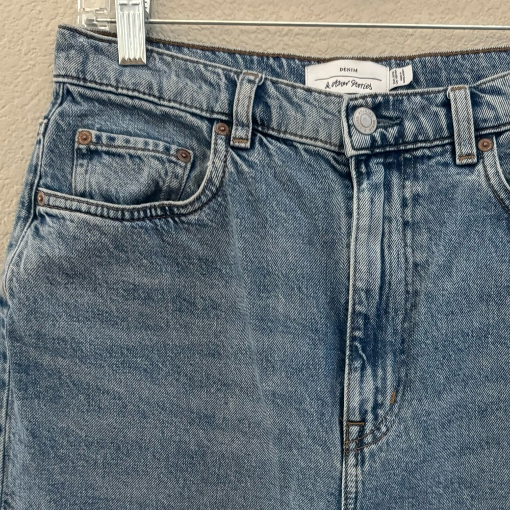 & Other Stories Wide Leg Jeans Denim High Rise Raw Hem Casual Minimalist Blue - Picture 8 of 13
